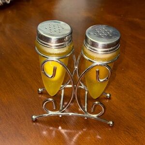 Yellow Glass Shakers with Silver Tops